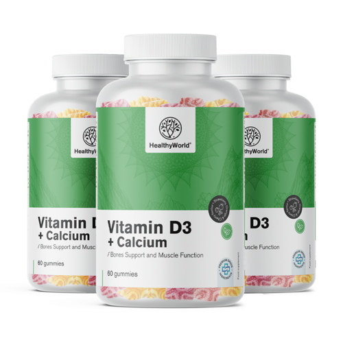 3x Vitamín D3 + Vápník, dohromady 180 gumových bonbonů