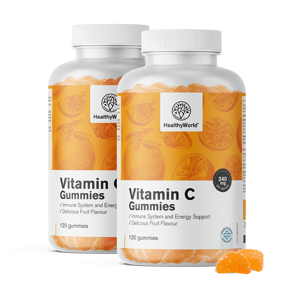 Vitamin C v gumi bonbonih in Czech language is: Vitamín C v želé bonbonech.