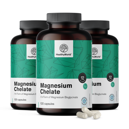 3x Magnézium chelát 375 mg, dohromady 360 kapslí