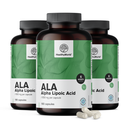 3x ALA – kyselina alfa-lipoová 650 mg, dohromady 540 kapslí