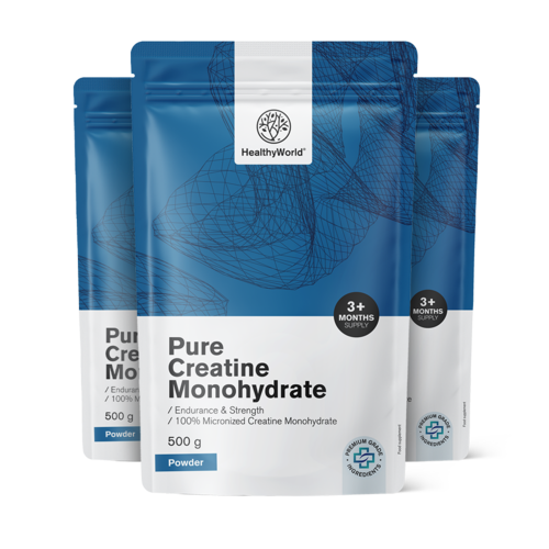 3x Pure kreatin monohydrát v prášku, dohromady 1500 g